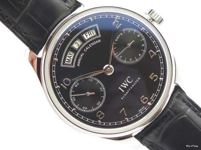 MIROTIME 0408 Portuguese Real PR Real Annual Calendar IW5035 YLF 1:1 Best Edition Black Dial On Leather Strap A Soft 7240
